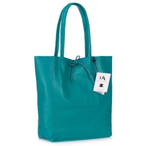 Geanta shopper din piele naturala DiAmanti Luisa Turchese